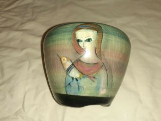 Vintage Polia Pillin Pottery Vase Women With Birds And Fish