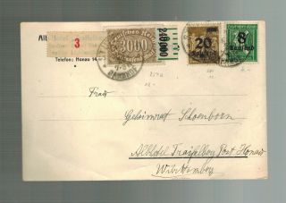 1923 Stuttgart Germany Inflation Postcard Cover To Honau 31000 Rm
