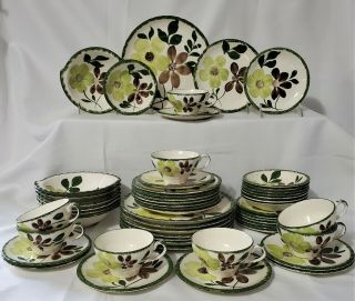 56 Pc Blue Ridge Southern Potteries Dinnerware Set Green Briar Plate Bowl Minty