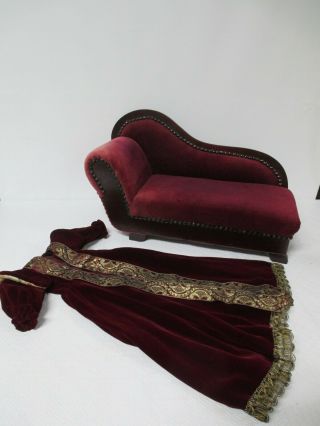 Red Velvet Victorian Fainting Couch,  Chaise Lounge For 18 " Doll,  Velvet Robe