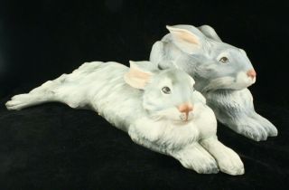 Pair Early Large Signed Guido Cacciapuoti Italy Ceramic Bunny Rabbit Figurines