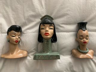 Trio (3) Of Vintage Dorothy Kindell Ethnic Lady Headvase / Head Vases