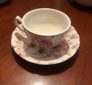 1 - Johnson Brothers Rose Chintz Pink Tea Cup & Saucer Set 4” Antique 3 Avai
