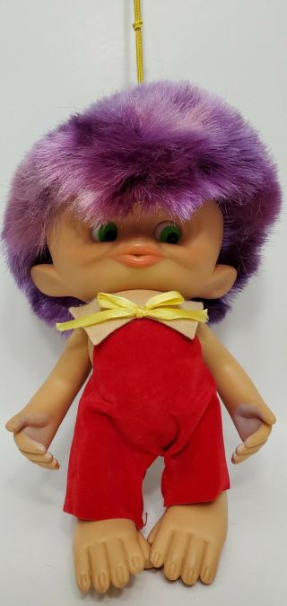 1965 Unica Troll Monkey Boy Doll Figure Purple Hair Vintage Made In Belgium 8 "