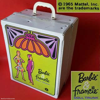 Vintage 1965 Mattel Barbie & Francie Doll Trunk.  13 " Vinyl Carrying Case Closet