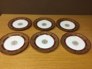 6 Antique Limoges Porcelaine L.  R.  L.  9 1/2” Red Plates W/embossed Gold On Rim