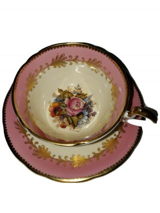 Rare Pink Aynsley Cabbage Rose Teacup And Saucer Set Signed J A Bailey