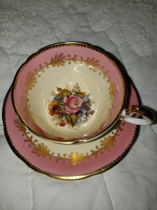 RARE PINK Aynsley Cabbage Rose Teacup and Saucer set Signed J A Bailey 2