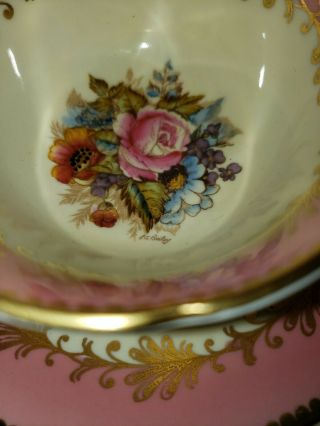 RARE PINK Aynsley Cabbage Rose Teacup and Saucer set Signed J A Bailey 3