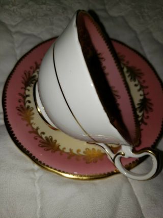 RARE PINK Aynsley Cabbage Rose Teacup and Saucer set Signed J A Bailey 4