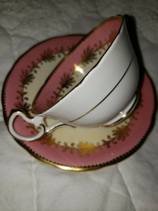 RARE PINK Aynsley Cabbage Rose Teacup and Saucer set Signed J A Bailey 5