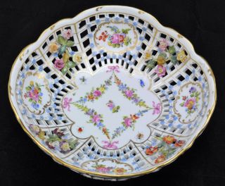 Carl Thieme Antique Dresden Figural Floral Porcelain Reticulated Bowl