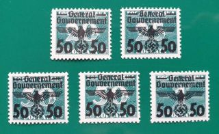 Germany 1940 Mnh General Government Overprints Mi 35/39 Complete Set Unmounted