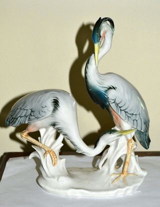 Vintage Germany Volkstedt Karl Ens Large Gray Heron Crane Bird Figure,  Sculpture