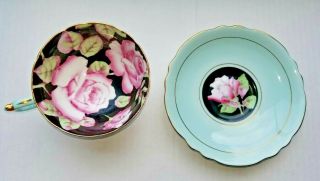 Vintage Paragon Cup & Saucer Set Pink Roses Black & Green Double Warrant A675