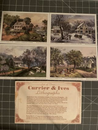 Currier And Ives 5 X 7 Lithographs 4 Print Set 4 Seasons American Homestead Ny