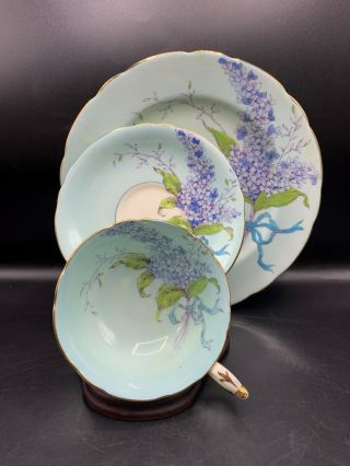 Paragon China Blue Lilac Trio Set - Plate - Cup - Saucer - Blue Bow/ribbon 7