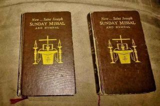 Pair (2) 1966 Vintage Catholic St Joseph Sunday Missal And Hymnal Prayer Book