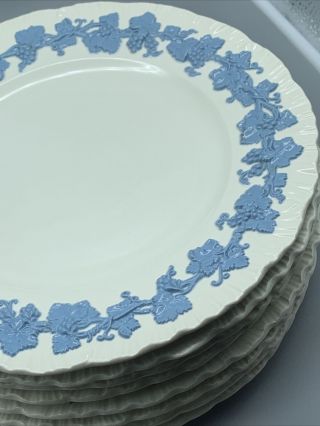 Wedgwood England Queens Ware Embossed Grapevine Blue Set Of 8 Dinner Plates 2