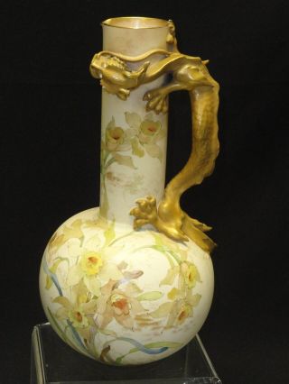 Rare Doulton Burslem Porcelain Dragon Handle Ewer C.  1882