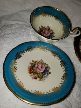 Rare Aynsley Cabbage Rose Teacup And Saucer Signed J A Bailey - Turquoise