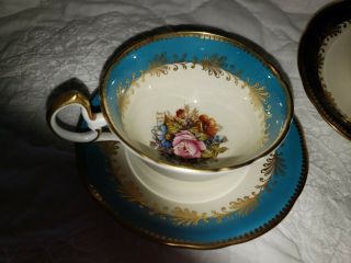 RARE Aynsley Cabbage Rose Teacup and Saucer Signed J A Bailey - TURQUOISE 4