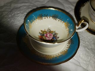 RARE Aynsley Cabbage Rose Teacup and Saucer Signed J A Bailey - TURQUOISE 5