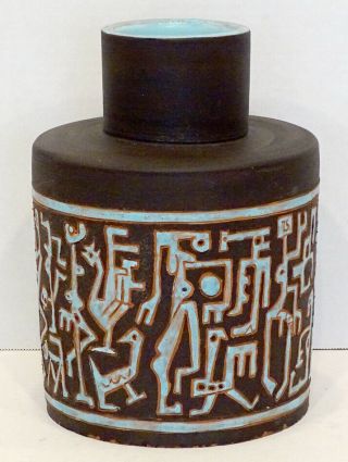 Vintage West German Pottery Modernist Brutalist Fat Lava Vase Mid - Century Modern
