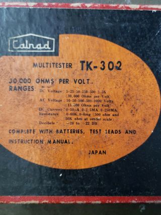 Calrad Tk - 302 Midget Tester Multi - Meter Ac/dc 30,  000 Ohm/volt Japan Made