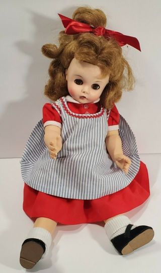 Mme Alexander Doll - Red,  White,  Blue Dress,  Brown Eyes & Leg Injury