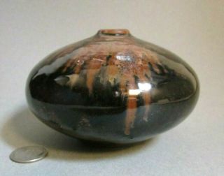 Vivika & Otto Heino Signed Studio Art Pottery Tenmoku 5 " Weed Pot Moon Vase