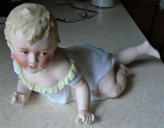 Antique Heubach Piano Baby Bisque Figurine Crawling Germany