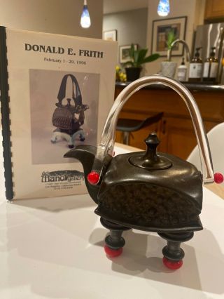 Teapot Ceramic Art Hand Made By Artist Donald E.  Frith Multicolor Black And Red.