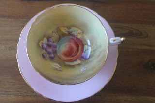 Paragon Hand Painted Fruit Signed F.  D.  Hall Tea Cup Teacup Saucer Set Pink Gold