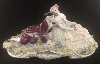 Vintage Luigi Fabris Italian Art Porcelain Lace Figure Group Courting Scene 455a