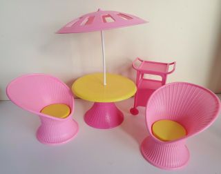 Barbie Mattel Arco 1987 Patio Furniture Set Table Umbrella Chairs Cart Vintage