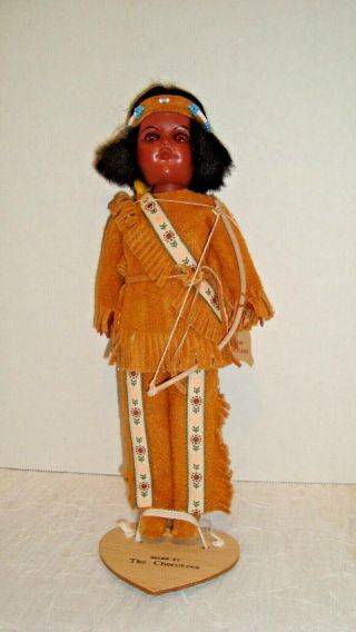 Vintage Cherokee Indian Native American Doll W/ Bow & Arrows Leather Costume
