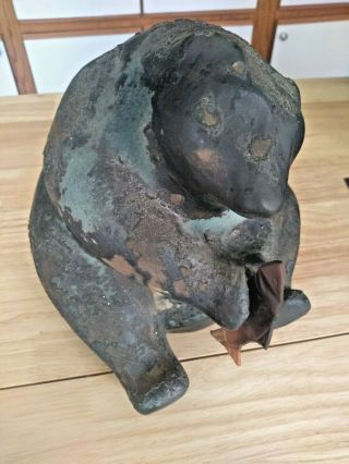 Signed Numbered 616 Tony Evans Raku Seated Bear Copper Fish Pottery Art 2