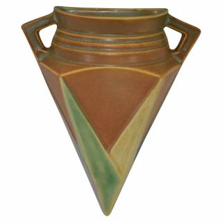 Roseville Pottery Futura Tan Art Deco Wall Pocket 1261 - 8