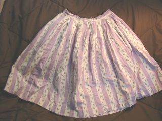 Vintage 50s Girls Childs Skirt Stripes Floral 5 - 6 Lilac Spring Cotton