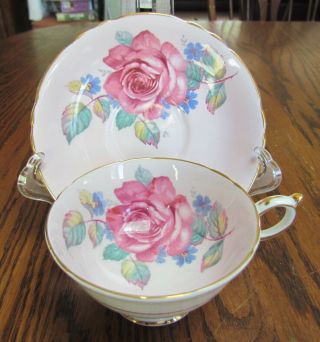 Vintage Double Warrented Paragon Pink Cabbage Rose Tea Cup & Saucer Ex