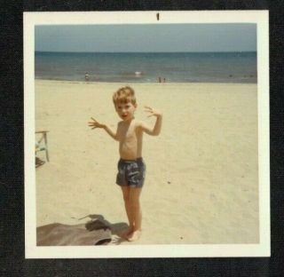 Antique Vintage Photograph Cute Little Boy Standing On The Beach