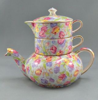 Vintage Royal Winton Chintz Stratford Stacked Stacking Teapot Tea For One