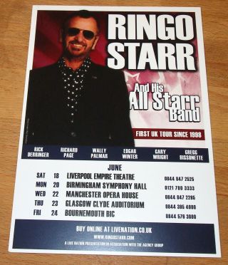 Ringo Starr (2011) Uk Concert Tour Flyer - With His " All Starr Band "