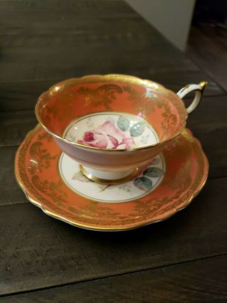 Paragon Double Warrant Teacup Saucer Pink Cabbage Rose Heavy Gold