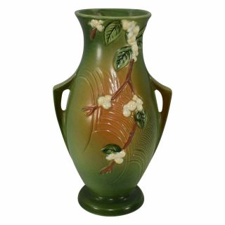 Roseville Pottery Snowberry Green And Brown Vase 1v1 - 12
