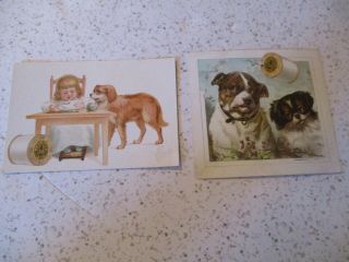 2 Antique Victorian Trade Cards,  " J.  P.  Coats Thread ",  Dogs & Children,  Vg