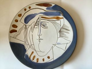 Vintage 1989 Susana Espinosa Pottery 11” Dish Plate W/ Face Signed