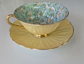 Shelley Yellow Marguerite Chintz Footed Oleander Tea Cup And Saucer England
