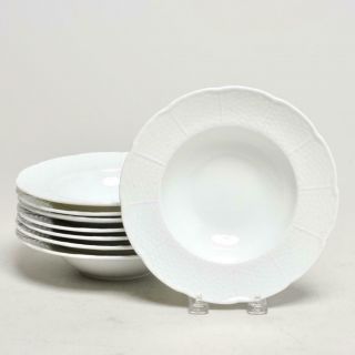 Eight (8) Raynaud Limoges " Osier " Rimmed Soup Bowls,  8.  25 "